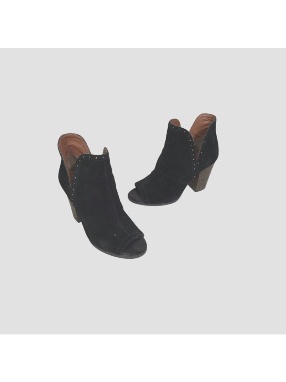Lucky Brand Womens Libeth Booties 7.5 Ankle Boots Black Suede Studded Pull On - Picture 2 of 9